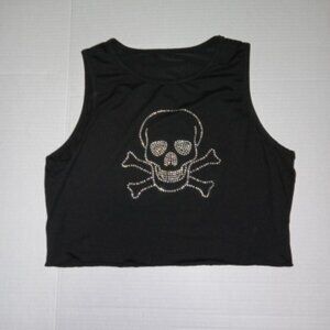 Shein Tank Top Glitter Crystal Skull Black Size L 8/10
